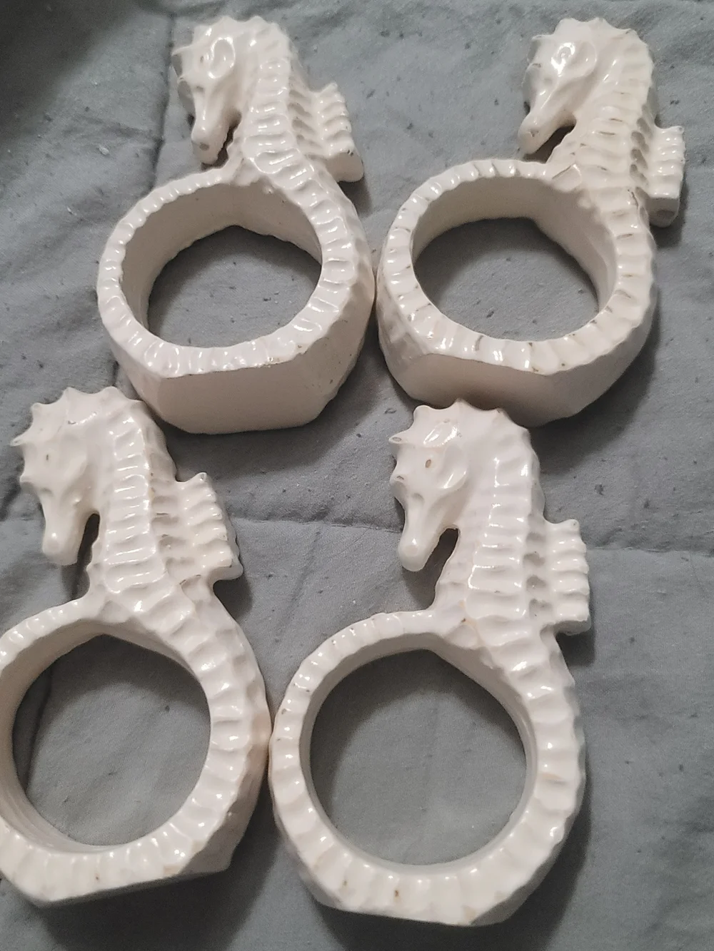 White Seahorse Ceramic Napkin Rings - Set of 4
